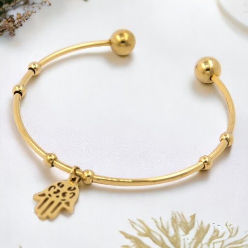 Pulsera Brazalete Acero Dorado Mano de Fátima