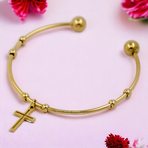 Pulsera Brazalete Acero Dorado Cruz