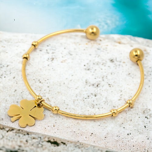 Pulsera Brazalete Acero Dorado Trébol