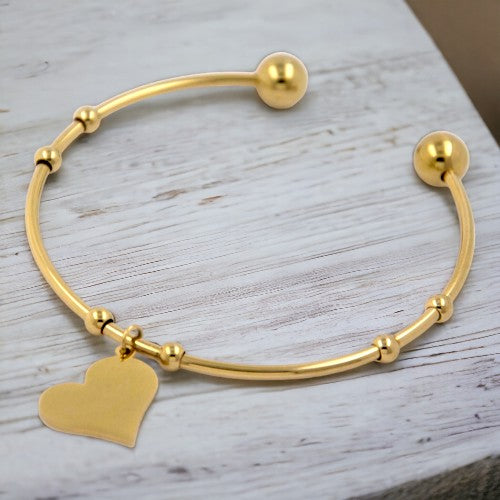 Pulsera Brazalete Acero Dorado Corazón liso
