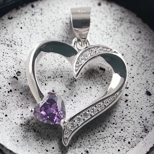 Colgante Plata Corazón circonitas malva REF 490