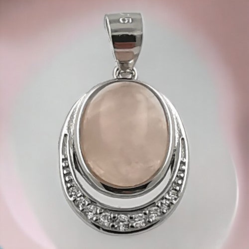 Colgante Plata Ley Cuarzo Rosa + circonitas REF590