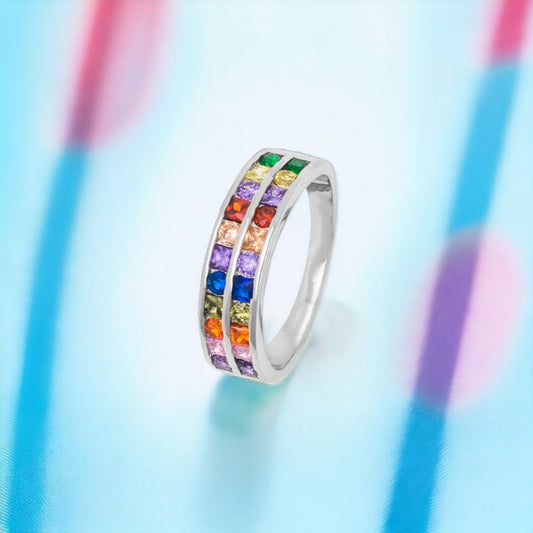 Anillo Plata 925 DOBLE CIRCONITAS COLORES REF. 990