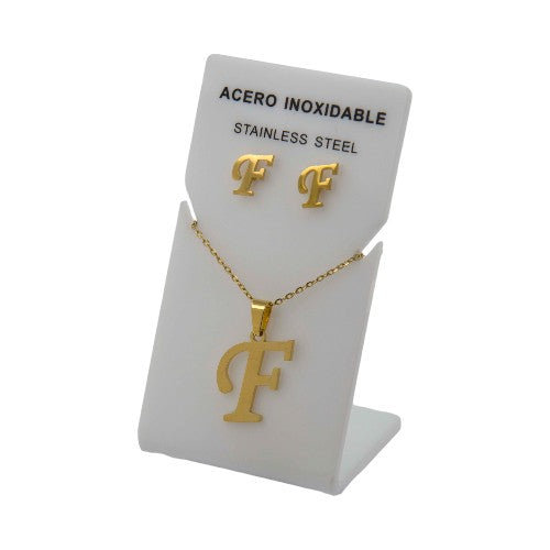 Conjunto Acero Dorado Abecedario "F"