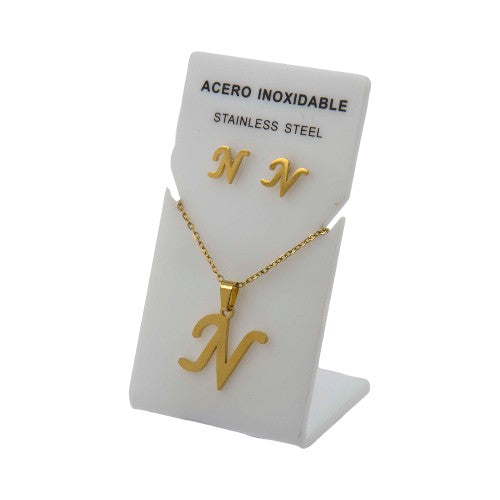 Conjunto Acero Dorado Abecedario "N"