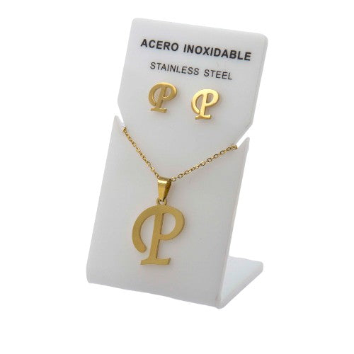 Conjunto Acero Dorado Abecedario "P"