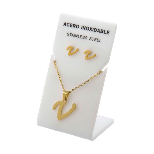Conjunto Acero Dorado Abecedario "V"