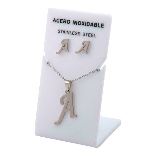 Conjunto Acero Plateado Abecedario "A"