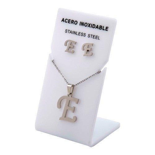 Conjunto Acero Plateado Abecedario "E"