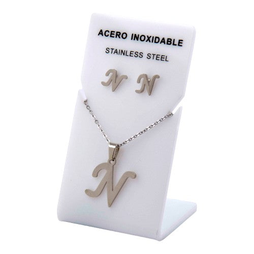 Conjunto Acero Plateado Abecedario "N"