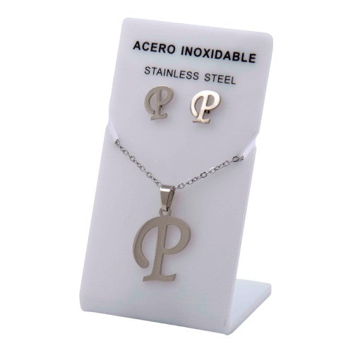 Conjunto Acero Plateado Abecedario "P"