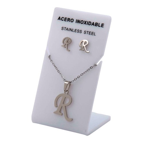 Conjunto Acero Plateado Abecedario "R"