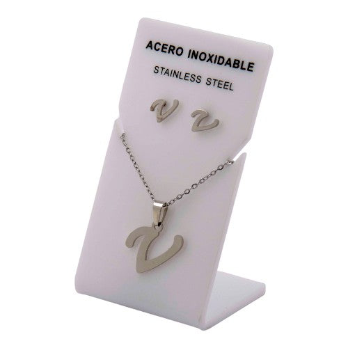 Conjunto Acero Plateado Abecedario "V"