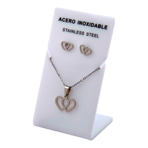 Conjunto Acero Plateado Doble Corazón mod. 54