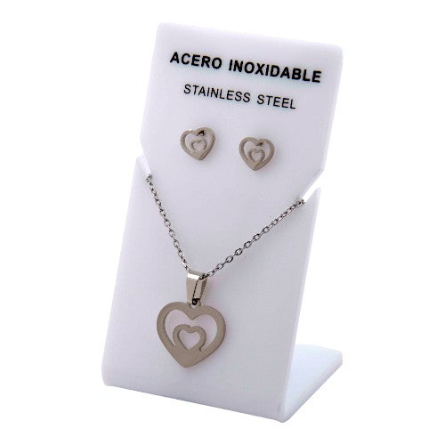 Conjunto Acero Plateado Dos Corazones mod. 55