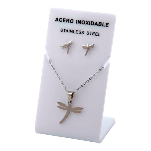 Conjunto Acero Plateado Libelula lisa mod. 58
