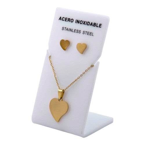 Conjunto Acero Dorado Corazón liso mod. 83