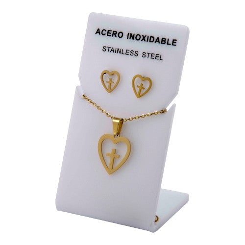 Conjunto Acero Dorado Corazón y Cruz mod. 85