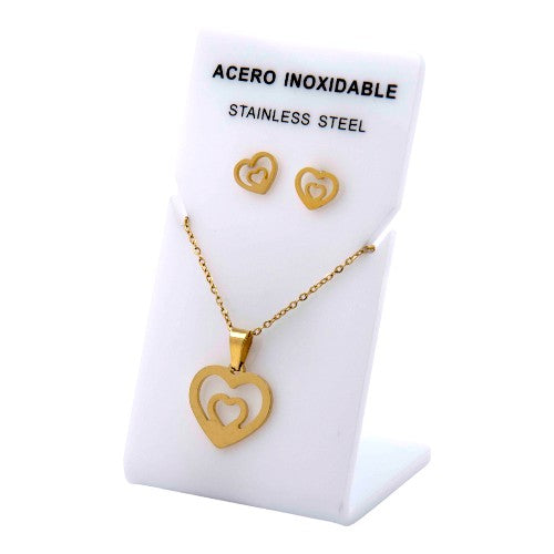 Conjunto Acero Dorado Dos Corazones mod. 86