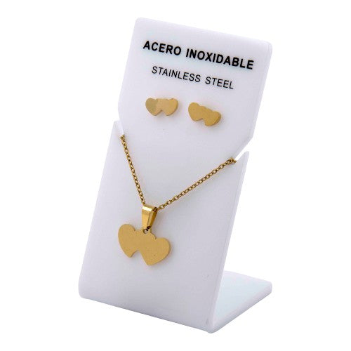 Conjunto Acero Dorado Dos Corazones lisos mod. 87