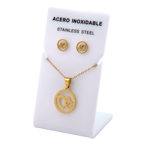 Conjunto Acero Dorado Circulo 2 Corazones mod. 90