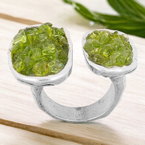 Anillo Zamak con OLIVINA Doble rectángulo REF 7