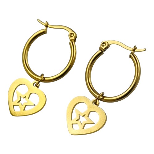 Pendientes Argollas Acero Dorado Corazón Estrella