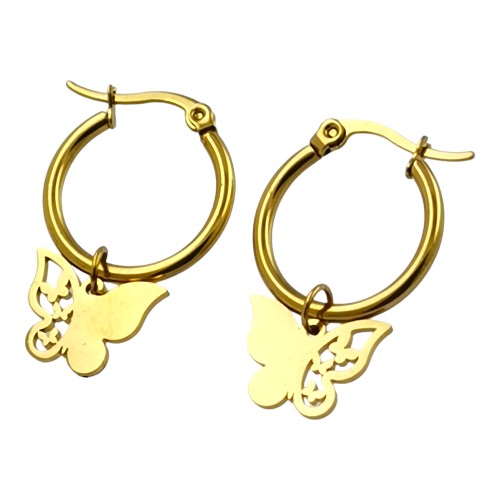 Pendientes Argollas Acero Dorado Mariposa