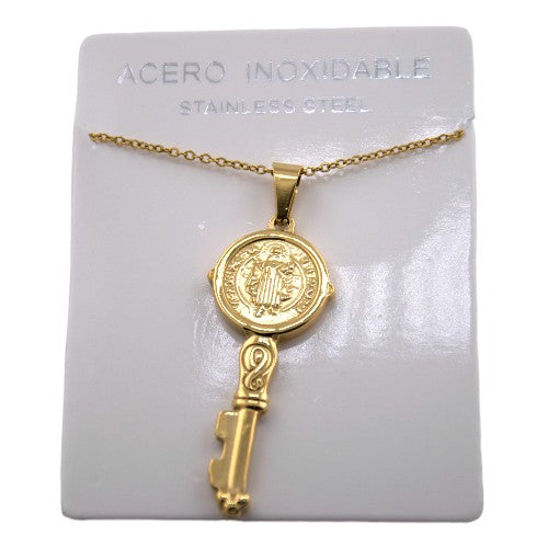 Colgante Acero Dorado Llave San Benito REF. 6