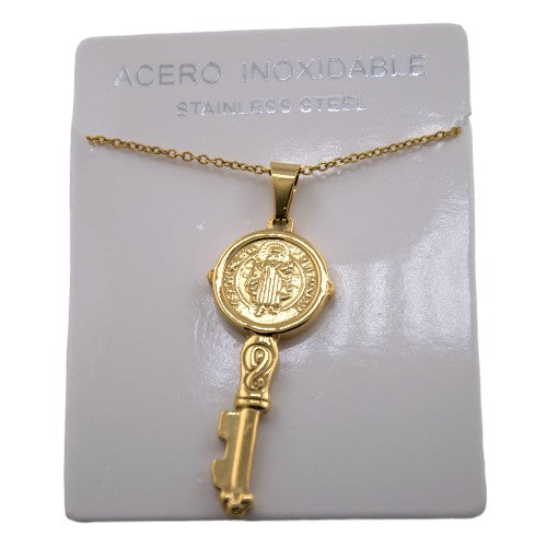 Colgante Acero Dorado Llave San Benito REF. 6