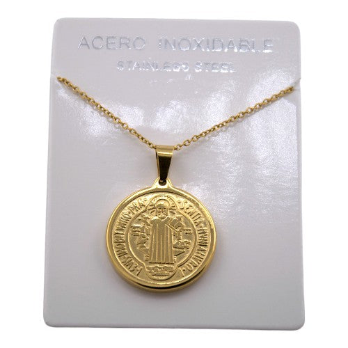 Colgante Acero Dorado Medalla San Benido REF. 6