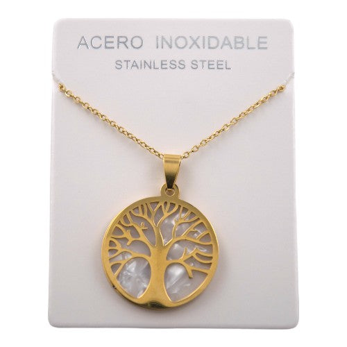 Colgante Acero dorado Arbol vida con Nacar REF. 5