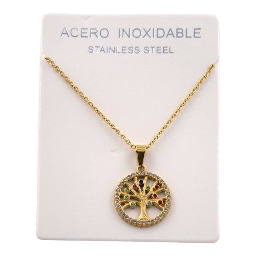 Colgante Acero dorado Arbol vida circonitas REF. 5