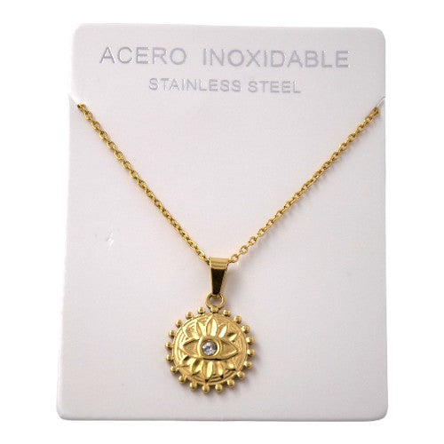 Colgante Acero dorado Redonda Ojo Blanco REF. 5