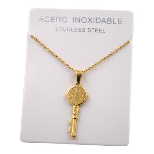 COLGANTE ACERO DORADO LLAVE SAN BENITO REF-4