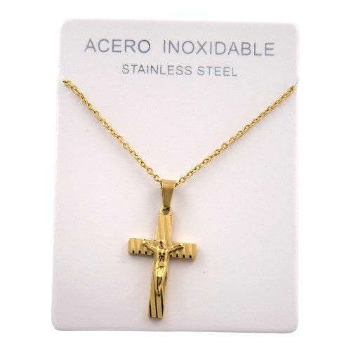 COLGANTE ACERO DORADO CRUCIFIJO JESÚS REF-4