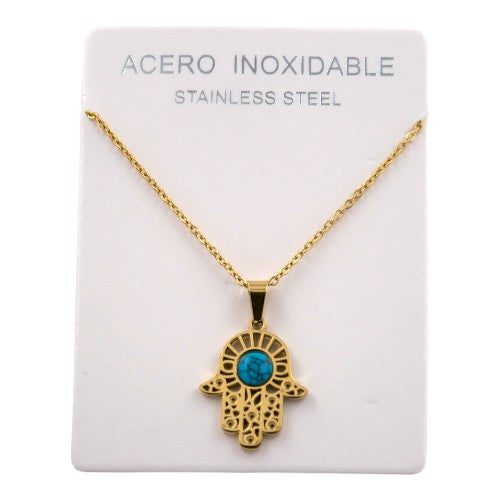 COLGANTE ACERO DORADO MANO DE FATIMA REF-4