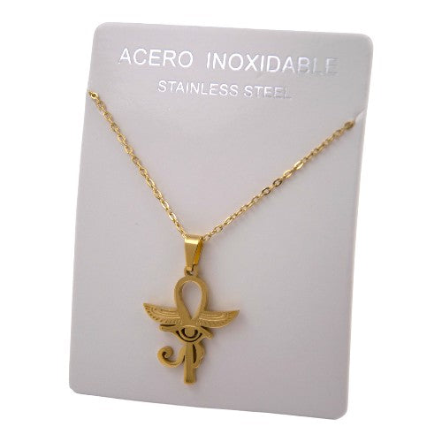 COLGANTE ACERO DORADO OJO DE RA ANKH REF.-3
