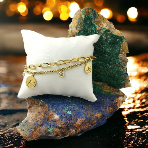 PULSERA ACERO DOBLE CIRCULOS Y BRILLANTE REF-5