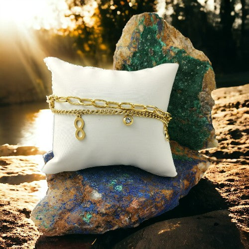 PULSERA ACERO DOBLE INFINITO Y BRILLANTE REF-5