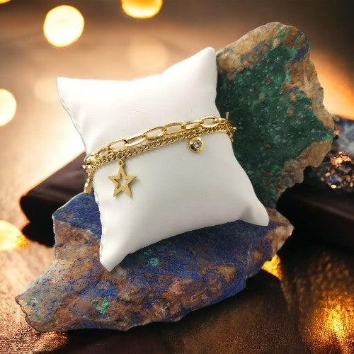 PULSERA ACERO DOBLE ESTRELLA Y BRILLANTE REF-5