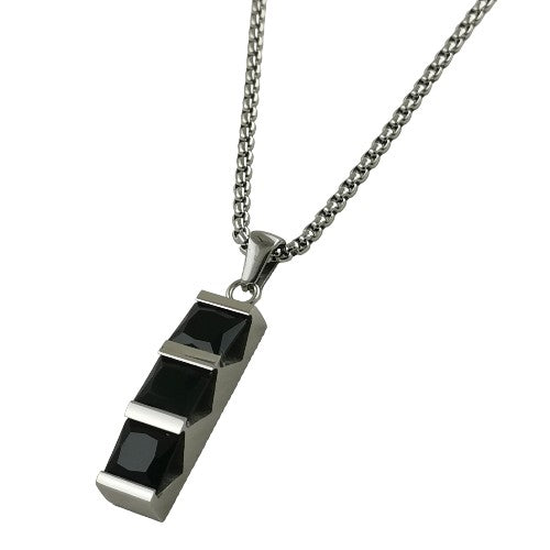 Colgante Acero Hombre3 piedras negras REF.-10