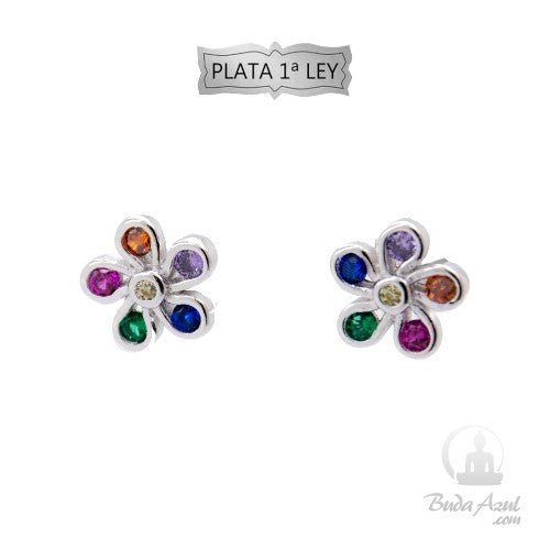 Pendientes Plata de Ley Flor Circonitas REF. 490