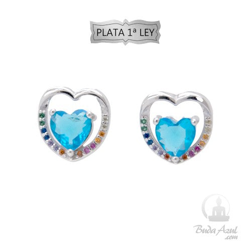 Pendientes PlataLey Corazón Circonita Azul REF490