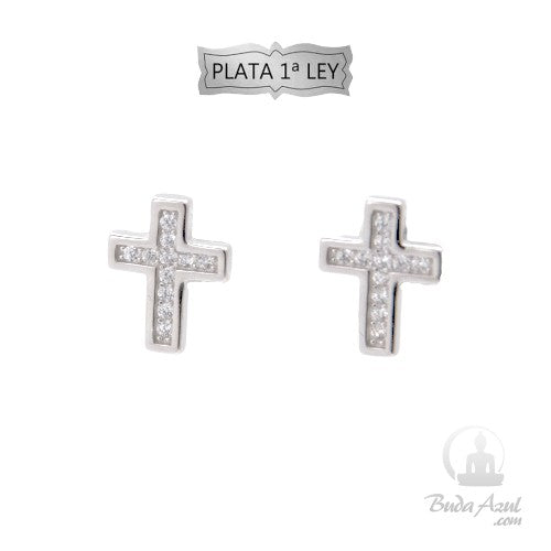 Pendientes Plata de Ley Cruz Circonitas REF390