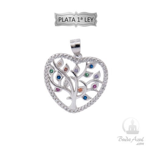Colgante Plata Ley Corazón Árbol Circonitas REF690