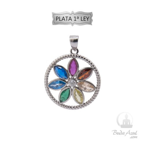 Colgante Plata Ley Flor 7 Chakras Circonita REF590