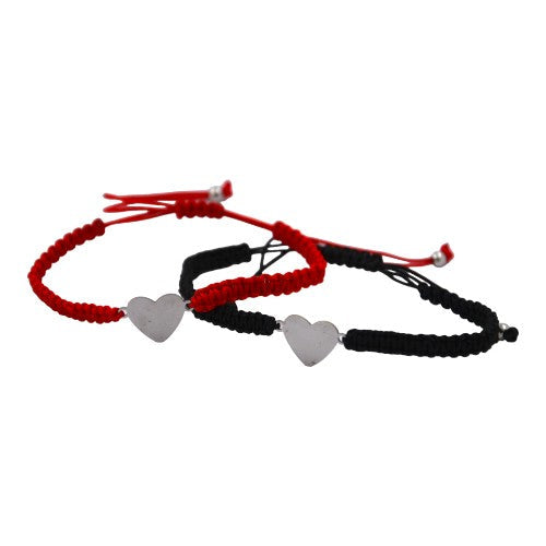 Pulsera Tejida Corazón Liso Plateado E5797-9