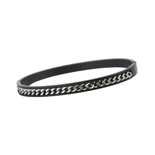 Pulsera negro con cadena plateada REF. 7
