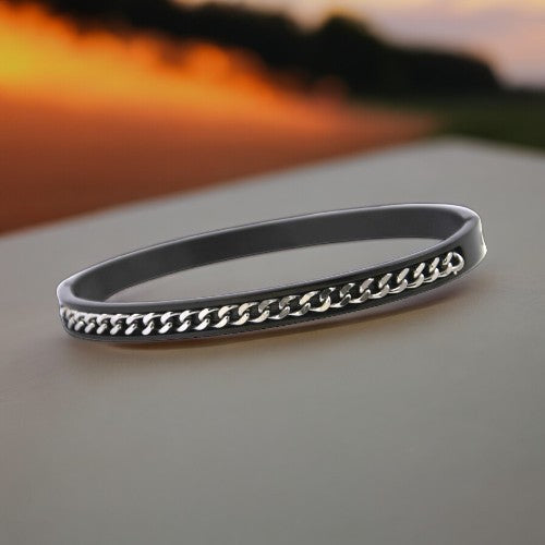 Pulsera negro con cadena plateada REF. 7